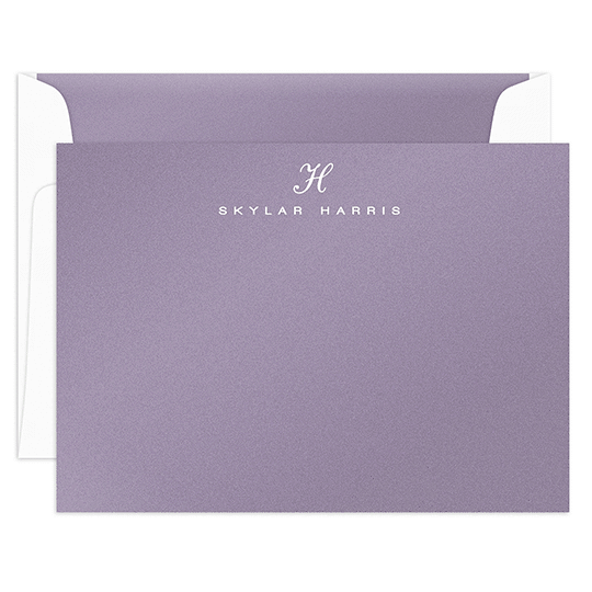 Classic Script Initial on Shimmer Flat Note Cards
